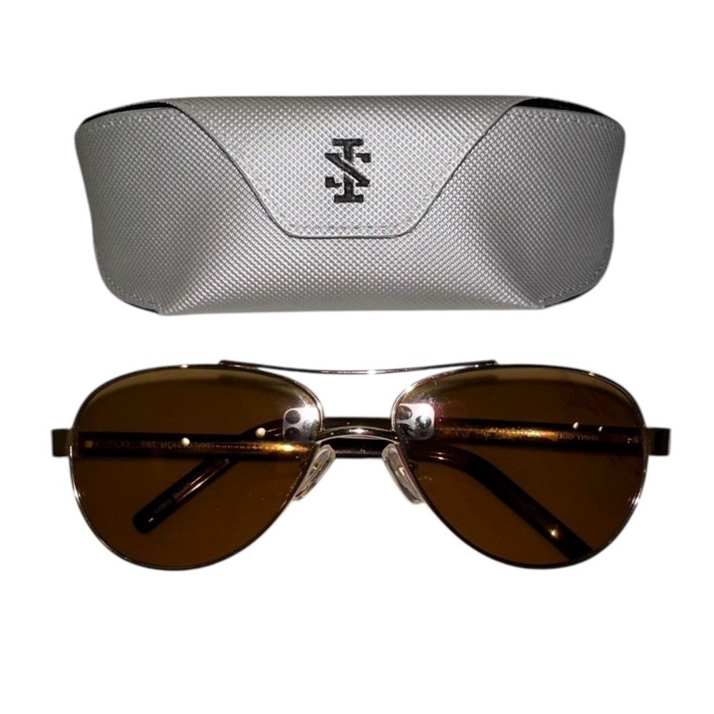 Precision 799 Aviator Sunglasses Gold Metal Frame with Brown Polarized Lenses - Picture 10 of 13